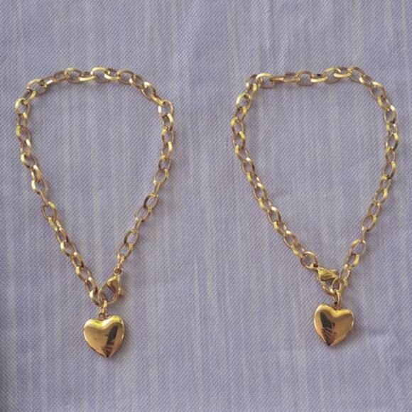 2 Gold Heart Charm Matching Mother & Daughter Friendship Bracelets - Picture 9 of 10